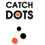 Chữ CATCH DOTS màu đen và trắng nằm trên nền trắng với các chấm tròn màu đen và đỏ bên dưới