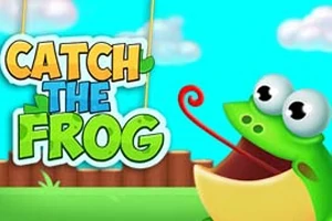 Hình ảnh một chú ếch hoạt hình với đôi mắt to trố cùng dòng chữ CATCH THE FROG nổi bật trên nền trời xanh và hàng rào gỗ