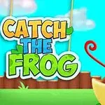 Hình ảnh một chú ếch hoạt hình với đôi mắt to trố cùng dòng chữ CATCH THE FROG nổi bật trên nền trời xanh và hàng rào gỗ