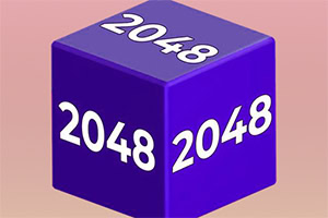 Khối lập phương màu tím với số 2048 in trên các mặt, trên nền màu hồng nhạt