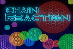 Nền tối với dòng chữ CHAIN REACTION phát sáng bên trên và nhiều vòng tròn có hoa văn hình tổ ong đầy màu sắc xung quanh