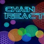 Nền tối với dòng chữ CHAIN REACTION phát sáng bên trên và nhiều vòng tròn có hoa văn hình tổ ong đầy màu sắc xung quanh