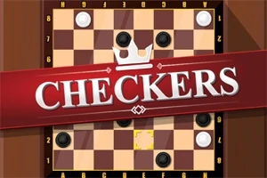 Bàn cờ caro với các quân đen và trắng, có dòng chữ CHECKERS lớn màu đỏ phía trước