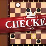 Bàn cờ caro với các quân đen và trắng, có dòng chữ CHECKERS lớn màu đỏ phía trước