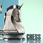 Tượng quân cờ ngựa với bề mặt chạm khắc phức tạp, bên cạnh dòng chữ CHESS MASTER
