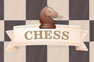 Hình ảnh một quân mã cờ vua nằm trên nền cờ và dải băng với chữ CHESS