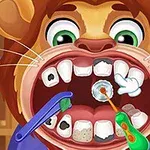 Sư tử với miệng mở to để lộ răng bị sâu trong bối cảnh chăm sóc nha khoa
