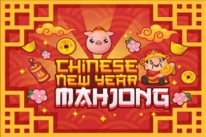 Hình ảnh có nền màu đỏ với một chú lợn hồng, bông hoa đào, đồng tiền vàng, pháo đỏ và một em bé cầm đồng tiền, cùng dòng chữ màu vàng trên cùng và chữ trắng ở dưới
