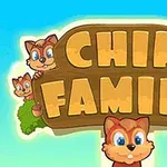Nhiều chú sóc đáng yêu bao quanh biển gỗ với dòng chữ lớn CHIP FAMILY