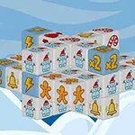Hình ảnh một khối xếp chồng từ nhiều khối nhỏ hơn, mỗi mặt có các biểu tượng như người tuyết, bánh gừng, chuông, tia chớp và ký hiệu x2, trên nền phong cảnh tuyết phủ