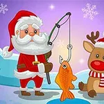 Ông già Noel câu cá cùng chú tuần lộc đáng yêu trong khung cảnh tuyết rơi
