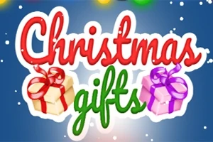 Chữ Christmas gifts được viết với màu sắc nổi bật kèm theo hình ảnh những hộp quà có nơ trang trí