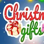 Chữ Christmas gifts được viết với màu sắc nổi bật kèm theo hình ảnh những hộp quà có nơ trang trí
