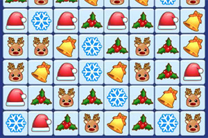 Các biểu tượng lễ hội Giáng Sinh như mũ Noel, bông tuyết, chuông vàng, lá tầm gửi và khuôn mặt tuần lộc được sắp xếp trên nền ô vuông