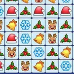 Các biểu tượng lễ hội Giáng Sinh như mũ Noel, bông tuyết, chuông vàng, lá tầm gửi và khuôn mặt tuần lộc được sắp xếp trên nền ô vuông