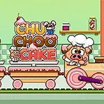 Đầu bếp heo lái xe lửa bánh kem với bánh nhiều tầng và chữ CHU CHOO CAKE màu sắc