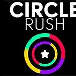 Hình ảnh có nền đen với hai từ CIRCLE RUSH màu trắng bên trên, dưới là ba vòng tròn màu xanh lá, vàng, đỏ, và tím, bên trong có một ngôi sao trắng