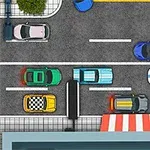 Hình ảnh một con đường với các xe ô tô đầy màu sắc đang di chuyển theo hàng trên vạch kẻ đường, nhìn từ trên cao xuống
