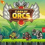 Hình ảnh gồm ba sinh vật Orc đứng trên nền cỏ xanh, phía sau là biển báo có tên và hai tòa tháp với khẩu pháo