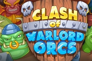 Biểu tượng gồm các chữ lớn Clash of Warlord Orcs trên nền một tấm gỗ, xung quanh có hình ảnh orc và quái vật với màu sắc sặc sỡ