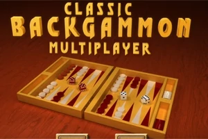 Bàn cờ với quân cờ và xúc xắc trong trò chơi Backgammon trên nền gỗ màu nâu