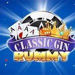 Logo với hai lá bài A, một vương miện vàng và dòng chữ Classic Gin Rummy nổi bật trên nền xanh