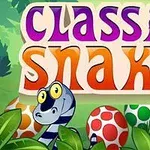 Minh họa hình ảnh rắn vằn đen trắng trước biển chữ Classic Snake cùng ba quả trứng màu sắc sặc sỡ trong bối cảnh rừng xanh