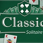 Hình ảnh chứa tiêu đề Classic Solitaire trên nền xanh lá cây với biểu tượng các quân bài và một vài lá bài như K, Q, và 3 được hiển thị xung quanh