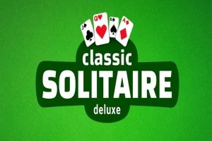 Hình ảnh nền xanh với bốn quân bài và dòng chữ classic SOLITAIRE deluxe