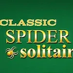 Nền màu xanh lá cây với chữ Classic Spider Solitaire màu vàng và hình ảnh ba lá bài quân át