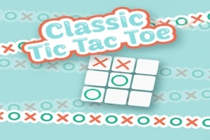 Hình ảnh có nền màu xanh với từ Classic Tic Tac Toe và một bảng caro 3x3, bên trong có các ký hiệu X và O
