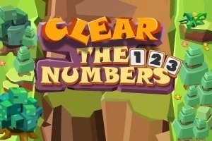 Chữ Clear the Numbers kiểu hoạt hình nổi bật trên nền cảnh rừng với cây cối màu xanh