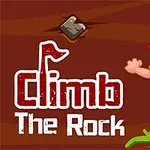 Một nhân vật đang leo núi với tay bám vào mỏm đá, nền màu nâu và chữ Climb The Rock