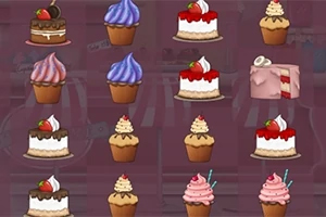 Coco in Cakeland Các loại bánh ngọt và cupcake với kem và dâu trang trí trên nền màu tím