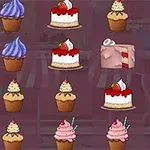 Coco in Cakeland Các loại bánh ngọt và cupcake với kem và dâu trang trí trên nền màu tím