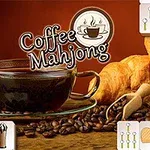 Cốc cà phê đen và bánh sừng bò được bao quanh bởi hạt cà phê và dụng cụ cà phê trên nền màu nâu