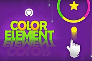 Nền màu tím với chữ COLOR ELEMENT nổi bật, hình ngôi sao trong vòng tròn màu sắc và biểu tượng tay chỉ vào một chấm màu vàng