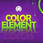 Nền màu tím với chữ COLOR ELEMENT nổi bật, hình ngôi sao trong vòng tròn màu sắc và biểu tượng tay chỉ vào một chấm màu vàng