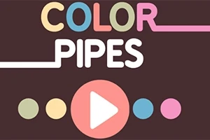 Dòng chữ COLOR PIPES với các ký tự màu sắc khác nhau trên nền đen và một biểu tượng phát hình tam giác nằm giữa các chấm tròn nhiều màu