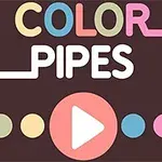 Dòng chữ COLOR PIPES với các ký tự màu sắc khác nhau trên nền đen và một biểu tượng phát hình tam giác nằm giữa các chấm tròn nhiều màu