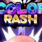 Hình ảnh có chữ COLOR RASH nhiều màu sắc trên nền tối và một nhân vật hoạt hình phía dưới