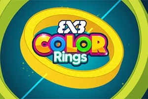 Hình ảnh có nền màu xanh, một vòng tròn màu vàng và dòng chữ Color Rings với chữ cái màu sắc sặc sỡ