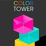 Các khối lập phương màu sắc xếp chồng lên nhau trên nền tối với chữ Color Tower phía trên
