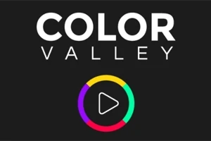 Chữ Color Valley màu trắng trên nền đen với biểu tượng vòng tròn nhiều màu phía dưới và nút play ở giữa
