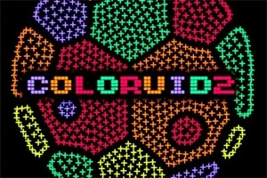 Hình ảnh hiển thị các họa tiết hình học đa sắc màu với chữ COLORUID 2 ở giữa, được tạo thành từ các dấu cộng màu sắc trên nền đen