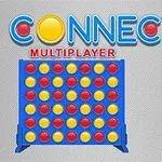 Bảng trò chơi với các quân đỏ và vàng được sắp xếp thành hàng, cùng dòng chữ Connect 4 Multiplayer ở phía trên