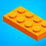 Một miếng ghép màu cam hình chữ nhật với tám chốt tròn trên nền xanh dương