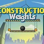 Hình ảnh có dòng chữ Construction Weights với một quả bóng đen treo trên giàn khung, kèm nền là cảnh thành phố với các tòa nhà cao tầng