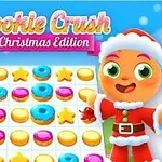 Hình ảnh có nhân vật hoạt hình mặc trang phục ông già Noel bên cạnh cây thông Noel và các món quà, với các bánh kẹo đầy màu sắc trên bảng ô vuông