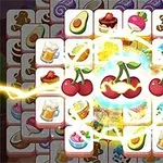 Các biểu tượng trái cây, món tráng miệng và bia được xếp thành hàng, với hình ảnh ba quả cherry nổi bật ở giữa, được bao quanh bởi hiệu ứng ánh sáng điện